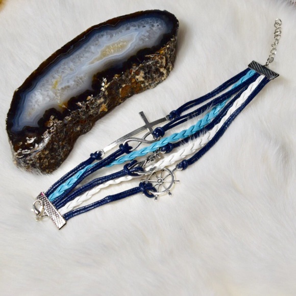 Jewelry - 5$25 Nautical Braided Leather & Silver Bracelet